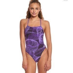 Speedo Endurance + Strappy Open Back Abstract Print 1 Piece Swimsuit Women's 12